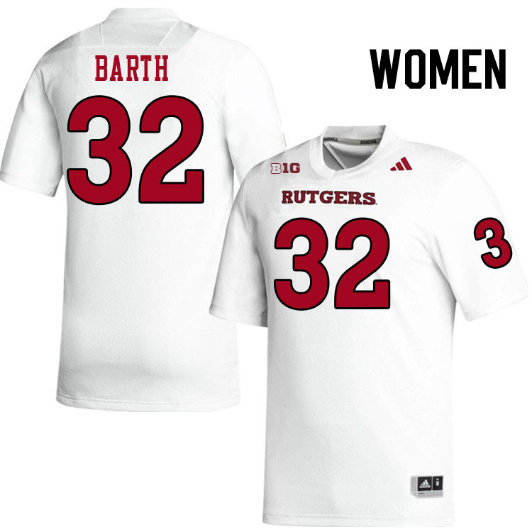 Women #32 Charlie Barth Rutgers Scarlet Knights 2024 College Football Jerseys Stitched-White